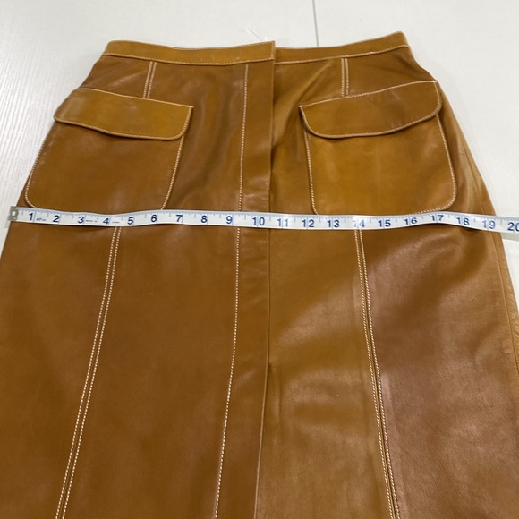 Linda Allard Ellen Tracy cognac brown lamb leather pencil skirt w patch pockets - Picture 11 of 13
